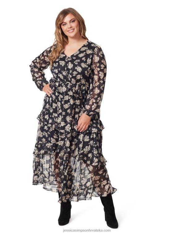 baianca maxi haljina u crnim prešanim cvjetićima Jessica Simpson PZR6D534